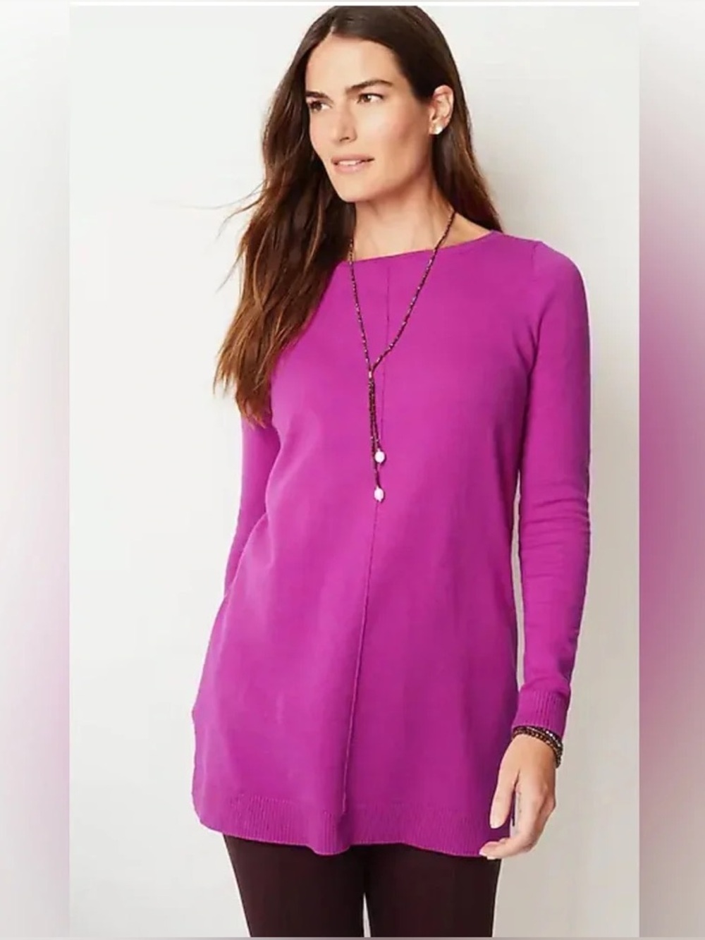 J. Jill Magenta Fine Knit Long Sleeve Tunic Top  Sz LT Fall Boho Minimalist